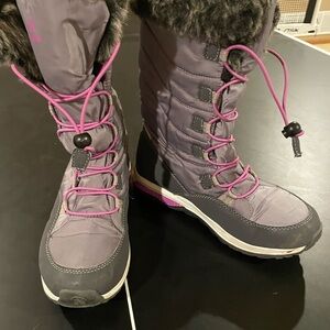 Kamik Gray and Pink Winter Rain Boots with High Top Design and Thick Rubber Sole